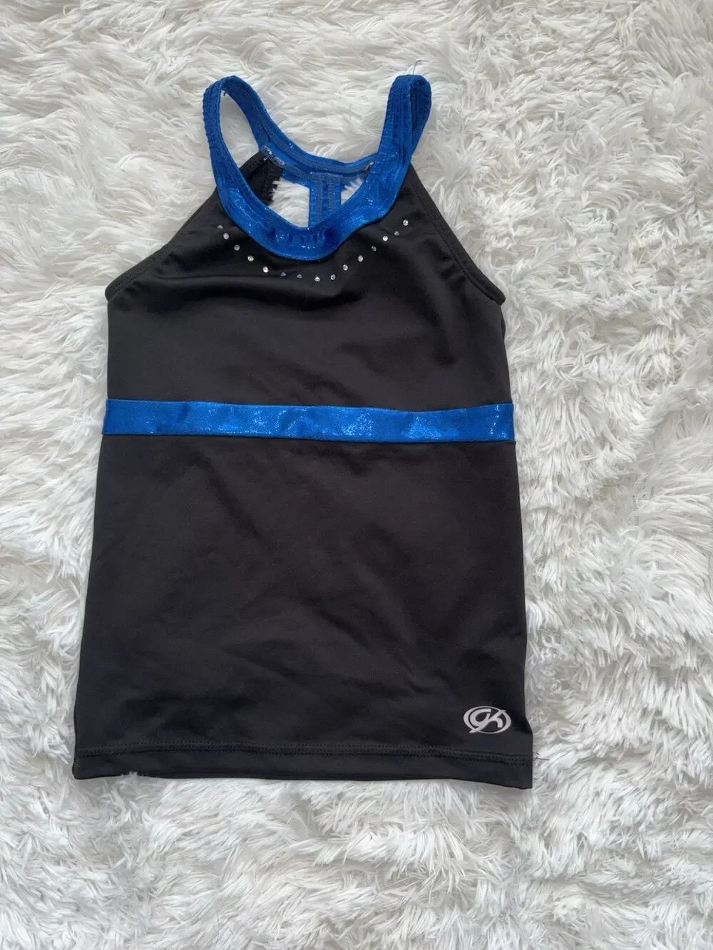 GK Shawn Johnson Girls Sz. L Dance/Gymnastics Black/blue Tank. Great Cond